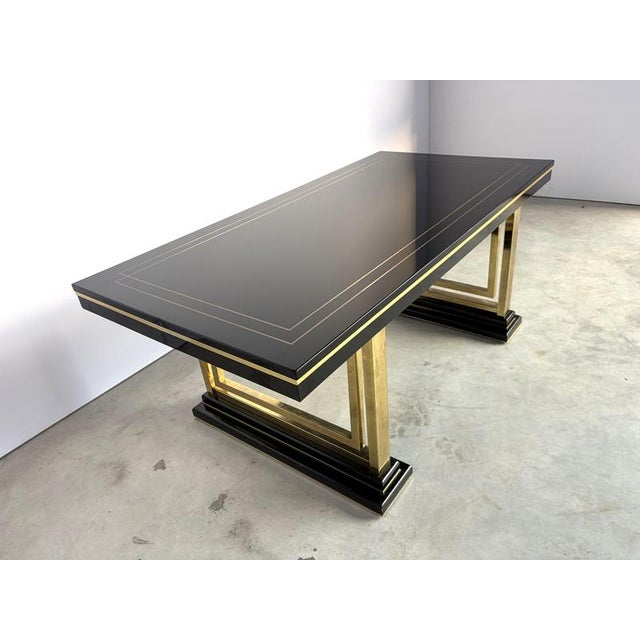 Metal Vintage Lacquer and Brass Dining Table, 1970s For Sale - Image 7 of 12