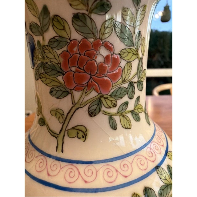 Late 20th Century Chinese Hand Painted Porcelain Vase Phoenix & Peony Motif 8.5” Floral Bird For Sale In Los Angeles - Image 6 of 8