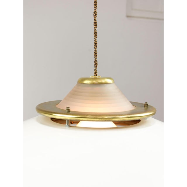 Vintage Italian Brass and Metal Saucer Pendant Lamp, 1970s For Sale - Image 5 of 18