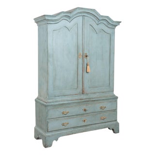 Late 18th Century Large Swedish Blue Painted Wedding Cabinet For Sale