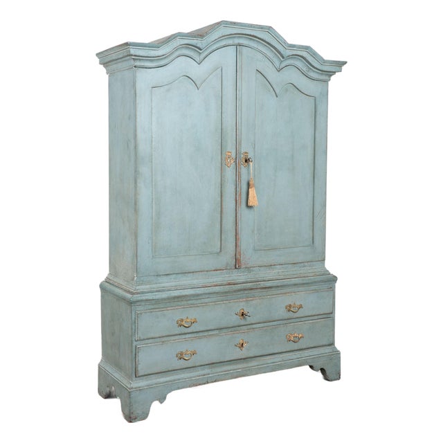 Late 18th Century Large Swedish Blue Painted Wedding Cabinet For Sale
