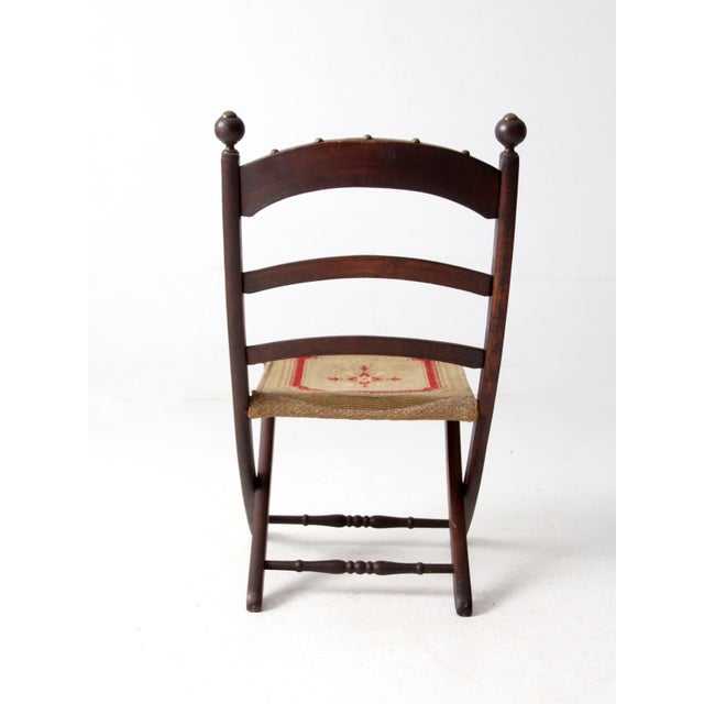 Antique Tapestry Campaign Folding Chair For Sale - Image 4 of 12