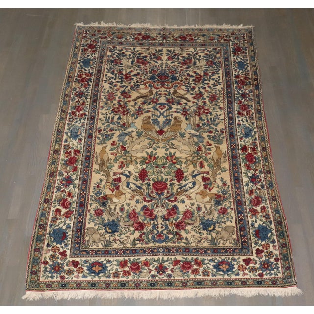 Ivory Late 19th Century Zabihi Collection Botanical Animal Persian Tehran Rug - 4'8" x 7'4" For Sale - Image 8 of 12