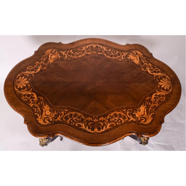 19th Century Antique French Louis XIV Mahogany Marquetry Turtle Table For Sale - Image 4 of 7