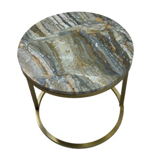 Modern Diana Round Coffee Table with Brass Tint & Marble by Casa Botelho For Sale