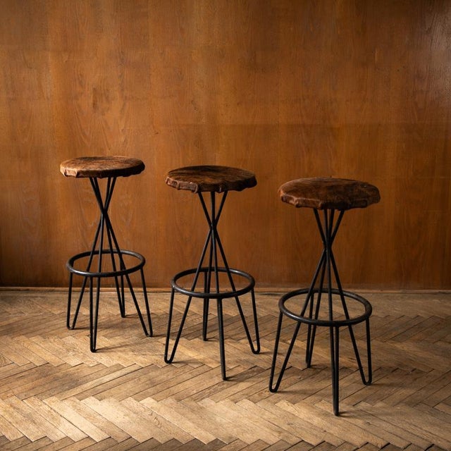Set of 3 bar stools by Pierre Paulin for Thonet, France 1950s. A rare and elegant set of three bar stools by celebrated...