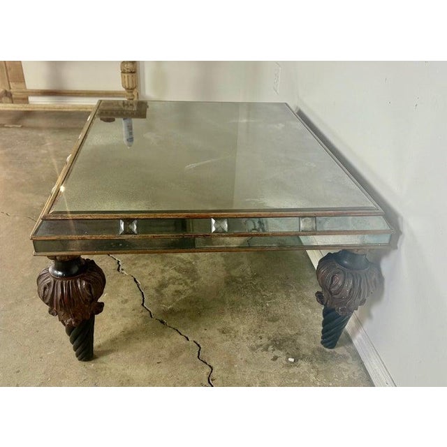 Hollywood Regency Mirrored Coffee Table With Carved Wood and Twisted For Sale - Image 9 of 12