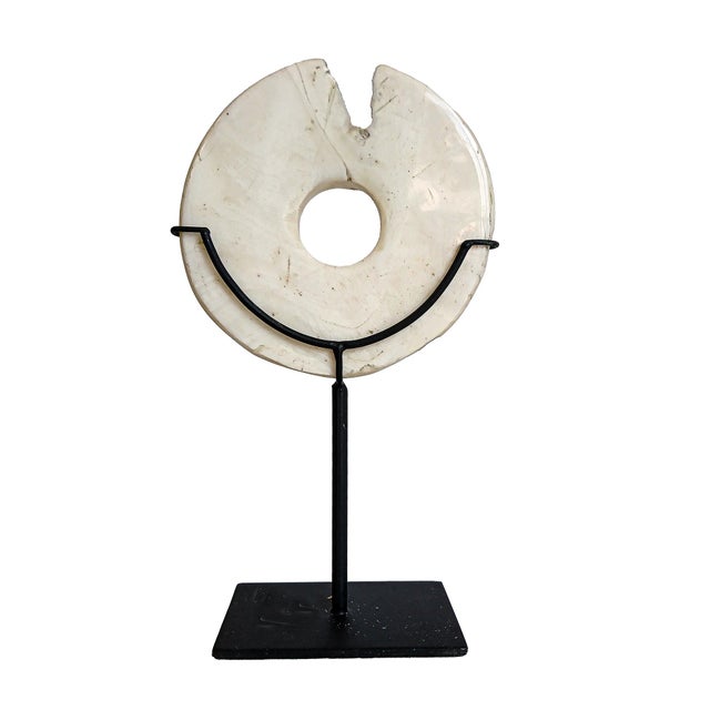 Taupe Indonesian Stone Disk For Sale - Image 8 of 17