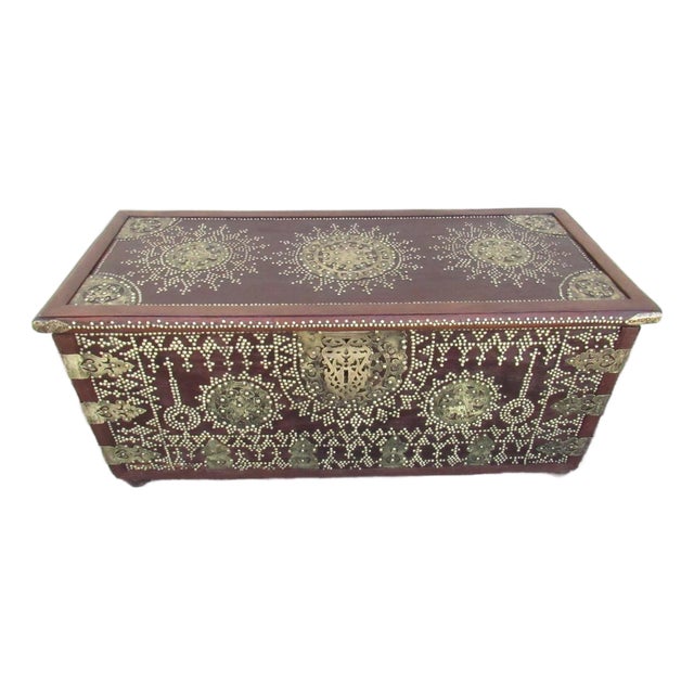 Antique Brass Adorned Zanzibar Trunk For Sale