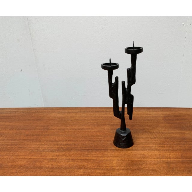 Vintage Brutalist Sculptural Metal Candleholder For Sale - Image 4 of 18