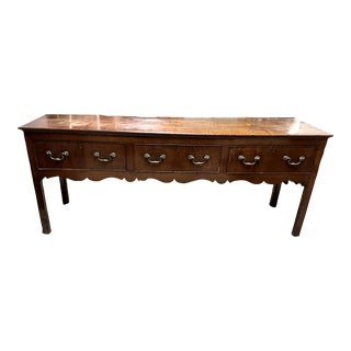 Antique Oak 3-Drawer Dresser With Swan-Neck Brass Handles C.1780 For Sale