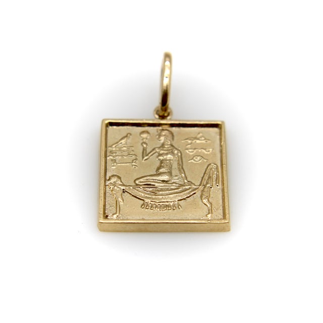 1990s 1990s 14k Gold Egyptian Revival Hieroglyph Square Ingot Charm or Pendant For Sale - Image 5 of 8