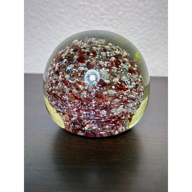 Mid-Century Modern Murano Red Vintage Bubble Spherical Paperweight Sculpture For Sale - Image 3 of 3