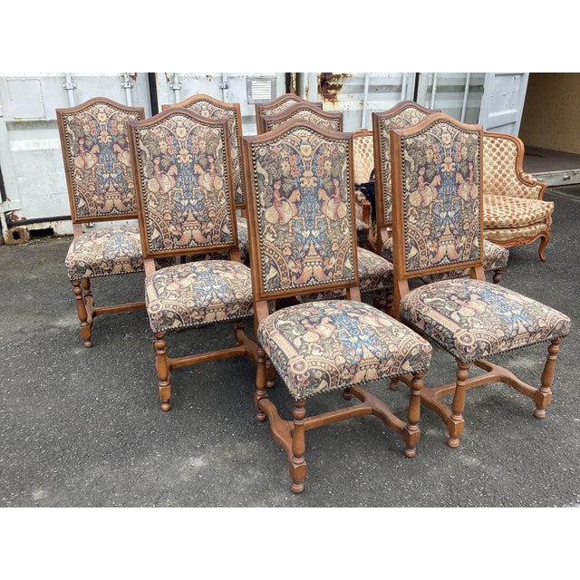 Set of 8 French Tapestry Dining Chairs For Sale - Image 11 of 12