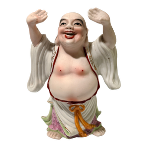 1960s Porcelain Laughing Buddha Figurine, Hand-Painted Hotei Figure