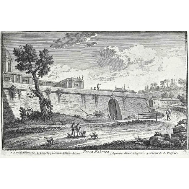 Porta Fabrica is an original etching of the Late 18th century realized by Giuseppe Vasi. Signed and titled on plate lower...
