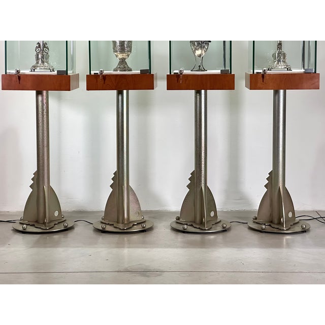 1980s Cherrywood and Aluminum Display Cases, 1980s, Set of 4 For Sale - Image 5 of 18