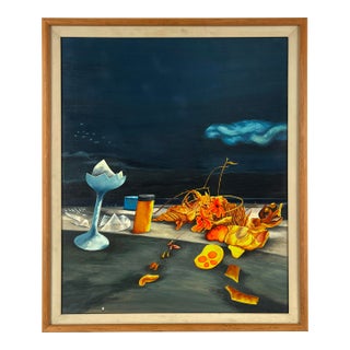 "Nightgale" Surreal Still Life in a Blue Landscape Style of Yves Tanguy and Dali by Kennard M Harris For Sale