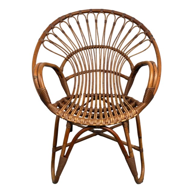 Vintage Bamboo and Rattan Lounge Chair For Sale