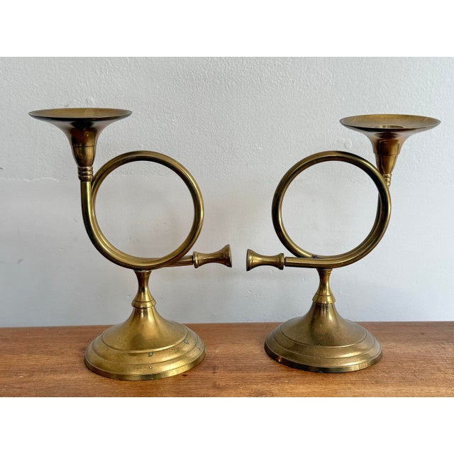 Late 20th Century Brass French Horn Candlestick Holders, a Pair For Sale - Image 5 of 8