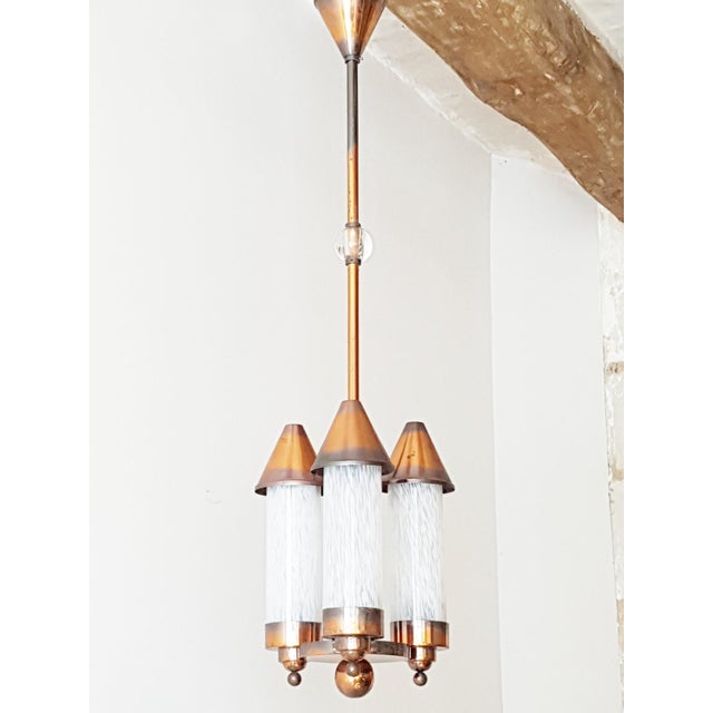 Art Deco Copper and Glass Ceiling Light, 1930s-1940s For Sale - Image 3 of 6