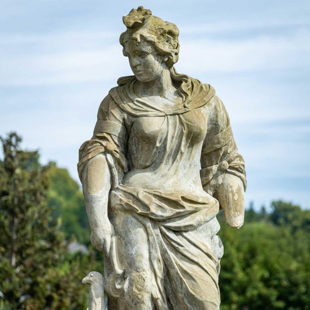 Garden Sculpture of Goddess Hera with Peacock, 1800s | Chairish