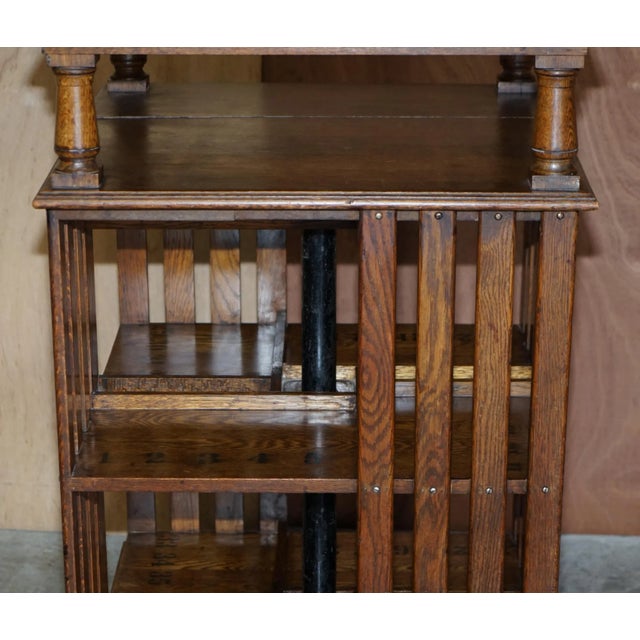 Large Victorian English Oak Revolving Bookcase Table, 1880s For Sale - Image 4 of 15