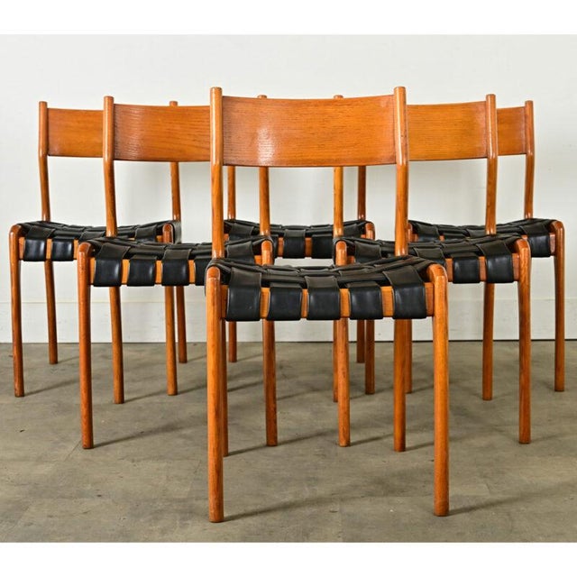 Mid 20th Century Italian Mid-Century Leather and Beech Dining Chairs - Set of Six For Sale - Image 5 of 12