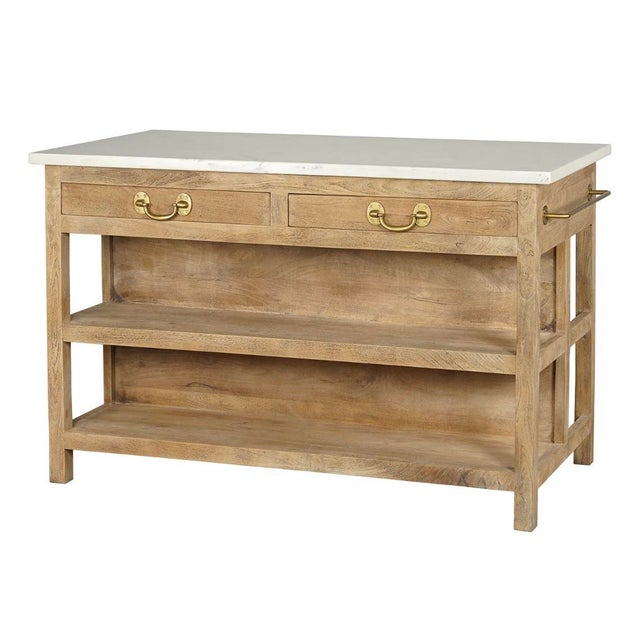 Matthew Izzo Home Cocina Mango Wood Kitchen Island With Banswara Marble Top For Sale - Image 4 of 6