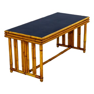 Early 20th Century Art Deco Coastal Style Coffee Table Rattan Frame and Black Laminate Top by Sons-Cunningham For Sale