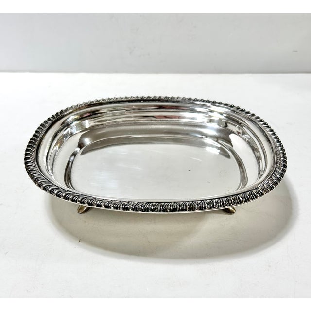 English Vintage Silverplate Footed Gallery Serving Tray With Rope Edge – Small Cocktail / Barware Dish / l.b.s. Co. For Sale - Image 3 of 13