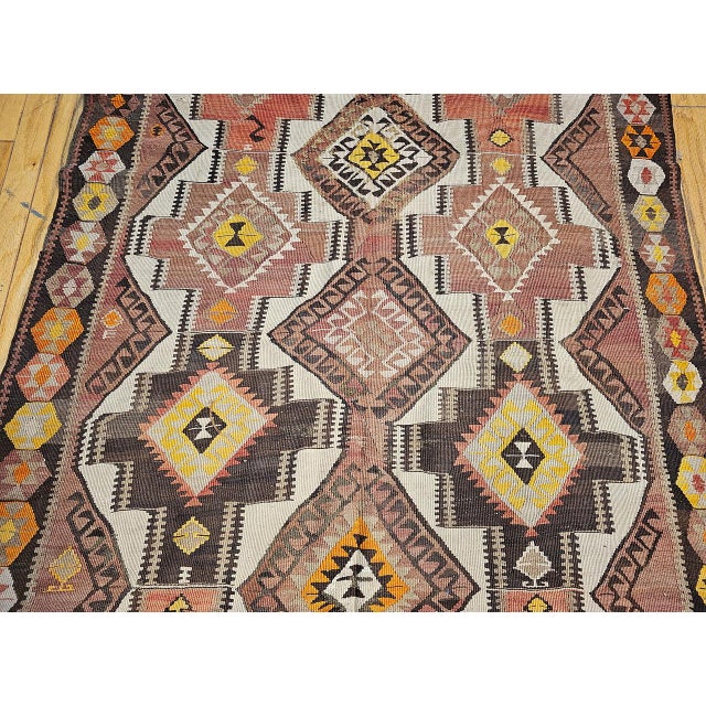 Vintage Kurdish Kilim Gallery Rug, Handwoven Wool, Allover Geometric Pattern, 5x14.5 For Sale - Image 9 of 14