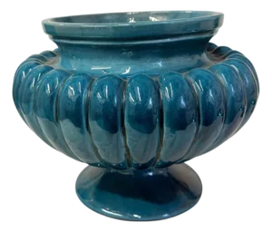 Decorative Teal Glazed Ceramic Urn Planter / Compote Bowl