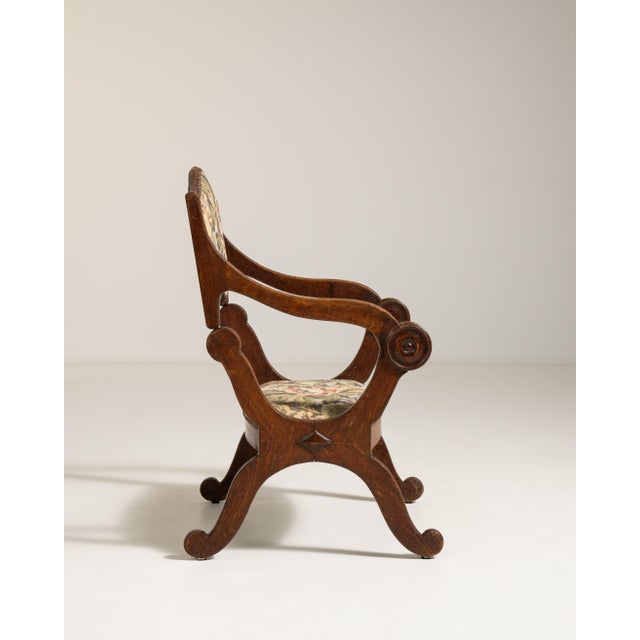 Wood Oak Armchair with Tapestry Upholstery, Antique, France, 19th Century For Sale - Image 7 of 17