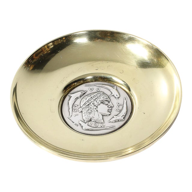 Mid-Century Sterling Silver & Polished Brass Tray of Apollo Signed Lalaounis For Sale