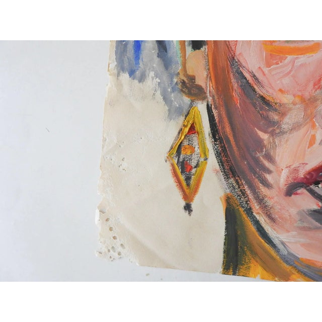 1950s Vintage 1950's Woman in Bold Headdress Portrait Painting For Sale - Image 5 of 6