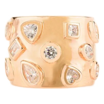 Bold Wide Band Silver Ring With Mixed Shape Cubic Zirconia- Size 8.5 For Sale