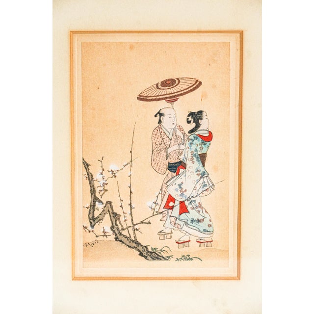 Vintage Japanese Woodblock Style Prints Framed Art Triptych With Bamboo Frame Asian Home Decor For Sale In New York - Image 6 of 14
