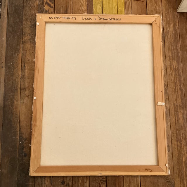 1970’s Original Impressionist Still Life Painting on Canvas “Lilacs + Strawberries” For Sale - Image 4 of 4