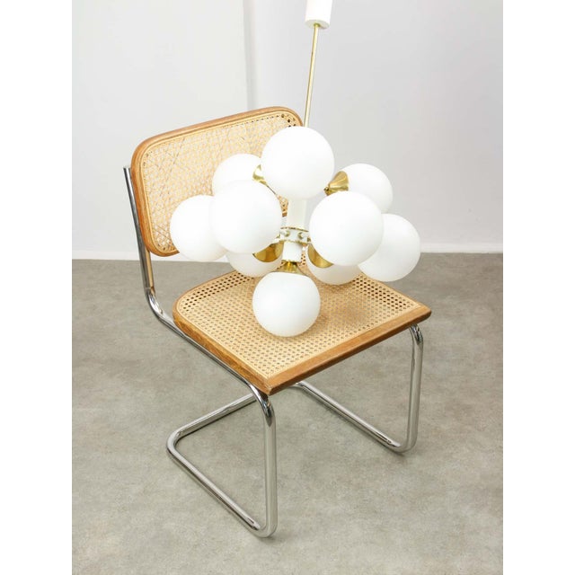 Vintage Italian Brass and Opaline 10-Arm Chandelier, 1970s For Sale - Image 17 of 18