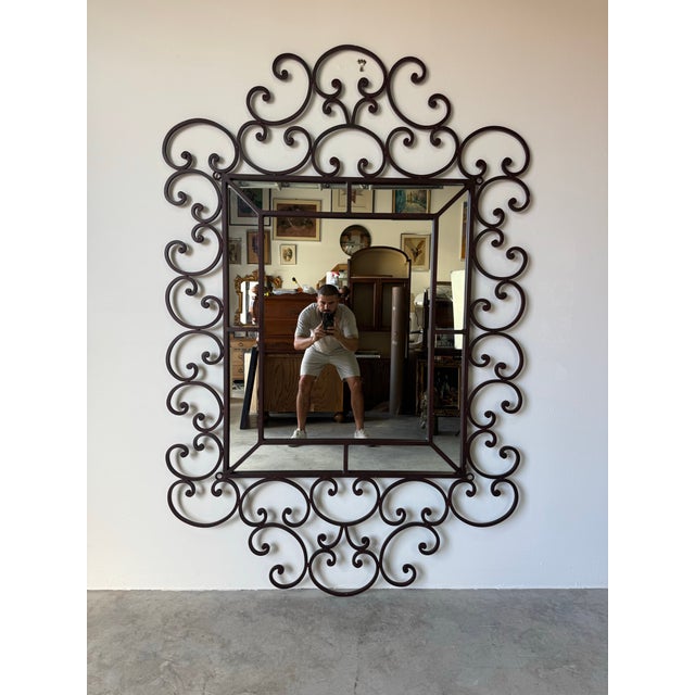 Large- Vintage Hollywood Regency Style Ornate Iron Wall Mirror/ Sold For Sale - Image 4 of 12