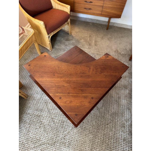 Mid-Century Modern Large 2 Tier Corner Table in a Warm Cherry Finish, Blending Form and Function With Its Clean Mid Century Lines, Circa 1970s. For Sale - Image 3 of 12