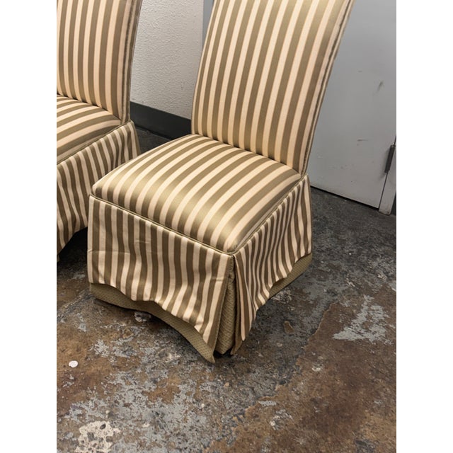 Textile Ethan Allen Striped Upholstered Skirted Dining Chairs, Pair For Sale - Image 7 of 12
