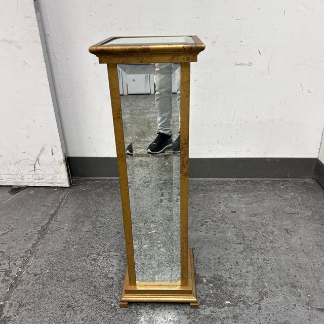 Contemporary Vintage Metal + Mirrored Column Pedestal For Sale - Image 3 of 12