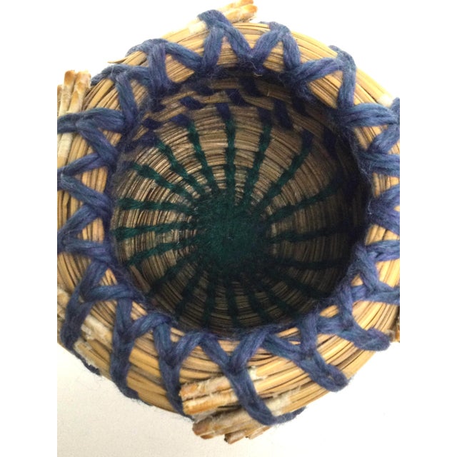 1940s Vintage Folk Art Basket Design Trinket Holder For Sale - Image 5 of 11
