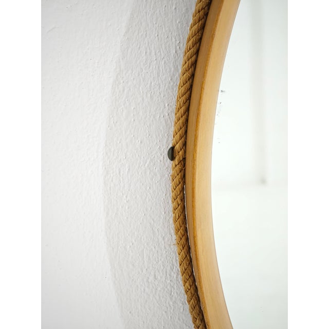 Mid-Century Modern Round Wooden Wall Mirror with Rope, 1950s For Sale - Image 10 of 15
