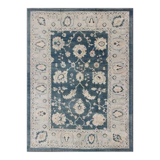 Large Turkish Oushak Rug With Dark Teal Blue by Keivan Woven Arts 12'9 X 16'10 For Sale