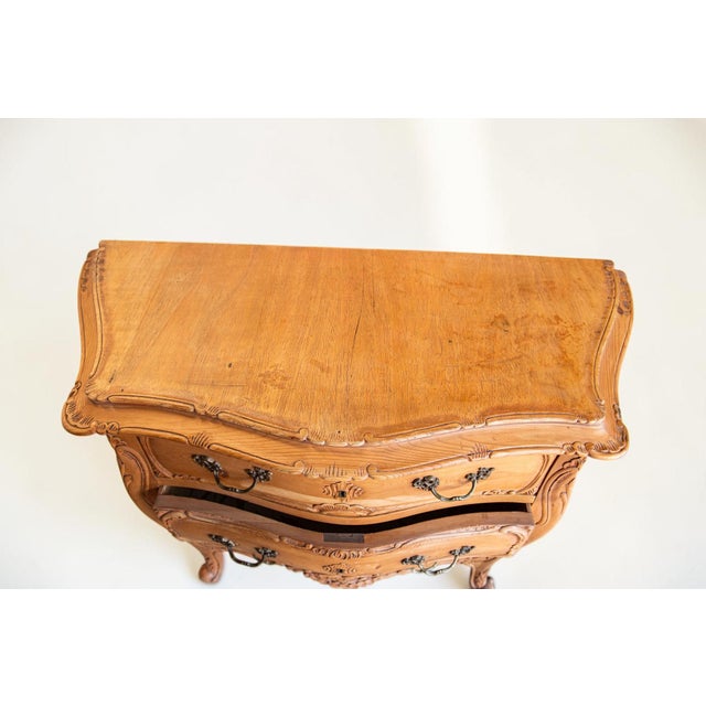 Wood Rare 19th-Century French Provincial Carved Solid Pine 3-Drawer Bombé Commode For Sale - Image 7 of 8