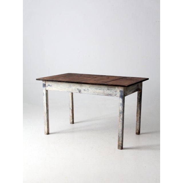 Farmhouse Antique Painted Wood Farmhouse Table For Sale - Image 3 of 18