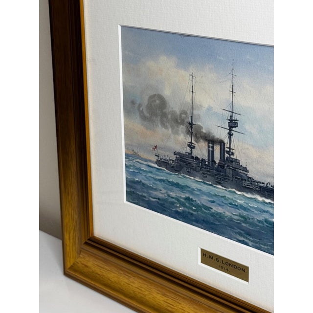 Frank Watson Wood Painting HMS London Signed First World War Royal Navy Watercolour Historic Anstice and Dardanelles Associations For Sale - Image 18 of 18